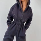 Sweatshirt Jumpsuit | Hooded | Ruched Waist | Women's Jumpsuit-Myra Lina