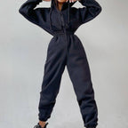 Sweatshirt Jumpsuit | Hooded | Ruched Waist | Women's Jumpsuit-Myra Lina