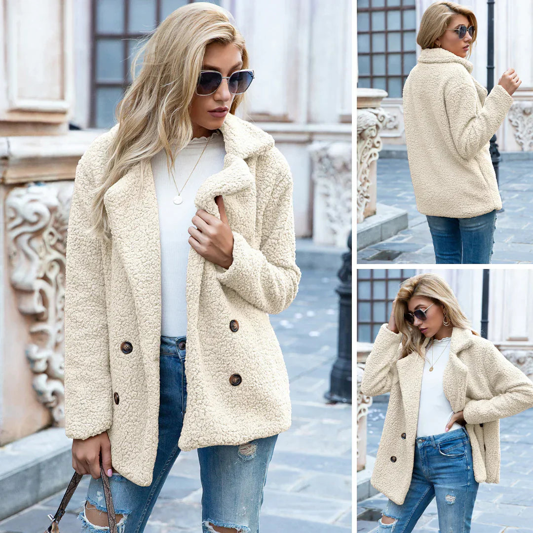 Teddy Jacket – Double-Breasted – Teddy Fleece – Autumn Jacket – Women's Jacket-Myra Lina