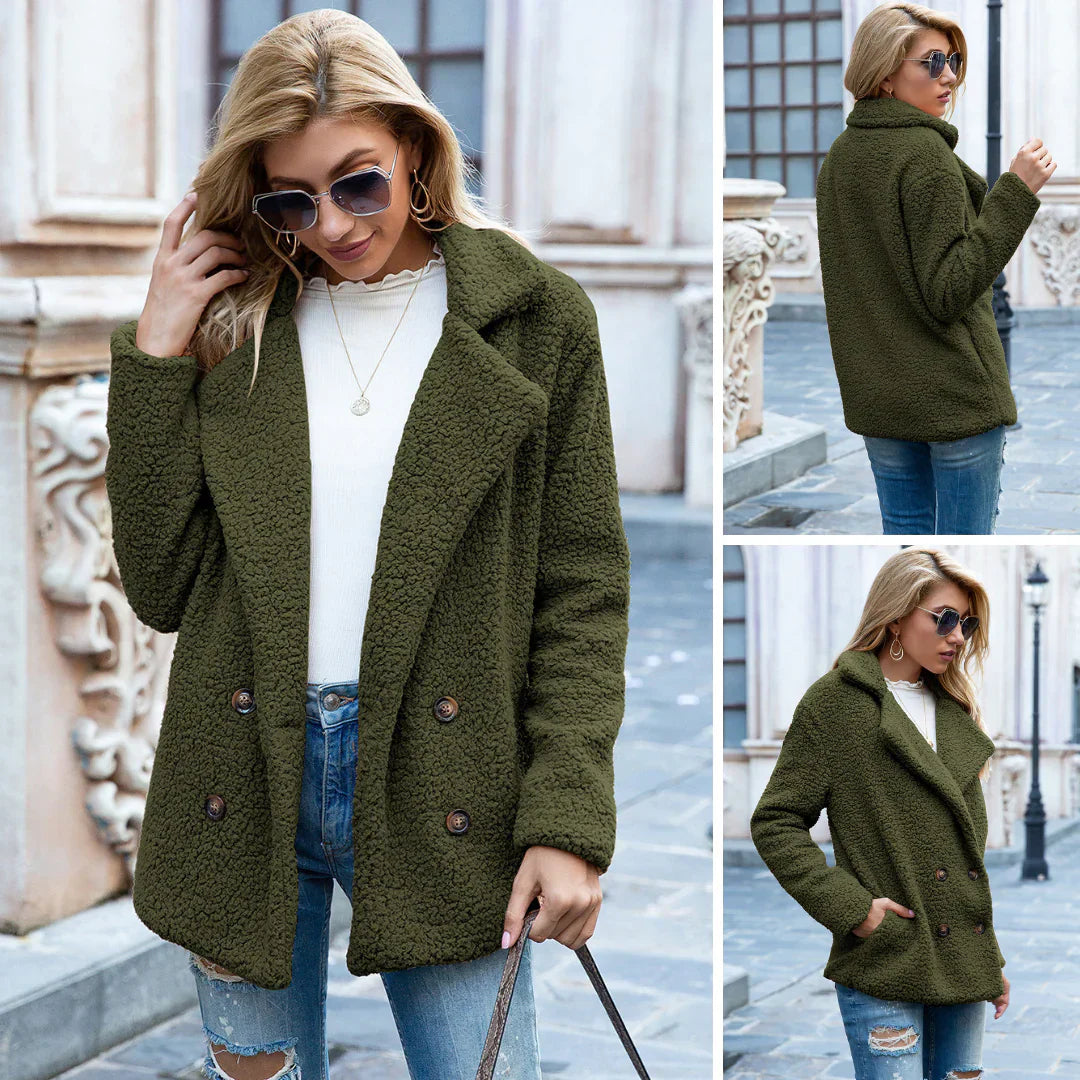 Teddy Jacket – Double-Breasted – Teddy Fleece – Autumn Jacket – Women's Jacket-Myra Lina