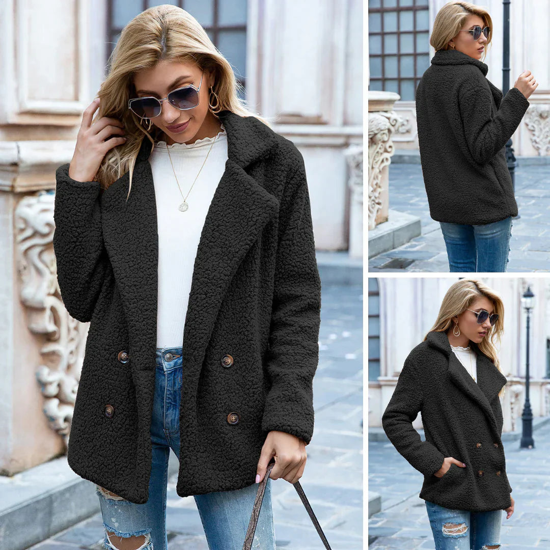 Teddy Jacket – Double-Breasted – Teddy Fleece – Autumn Jacket – Women's Jacket-Myra Lina
