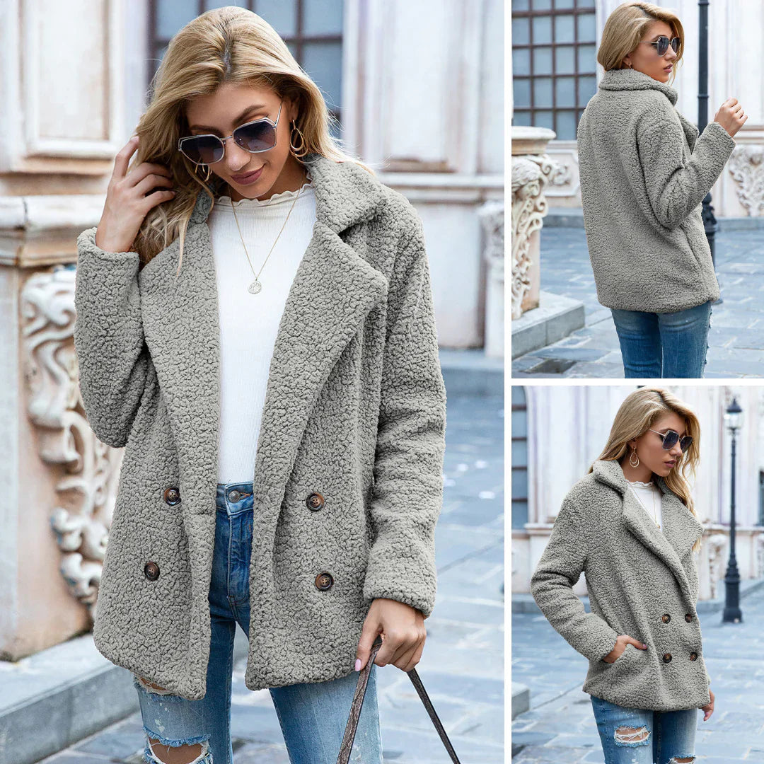 Teddy Jacket – Double-Breasted – Teddy Fleece – Autumn Jacket – Women's Jacket-Myra Lina