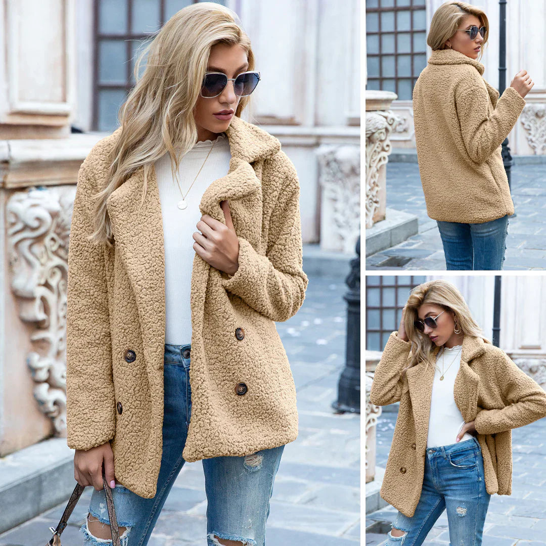 Teddy Jacket – Double-Breasted – Teddy Fleece – Autumn Jacket – Women's Jacket-Myra Lina