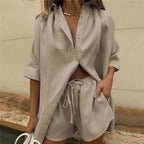 Two-Piece Linen Set | Button-Up | Summer | Shorts and Shirt Set | Women's Linen Co-Ord Set-Myra Lina