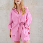 Two-Piece Linen Set | Button-Up | Summer | Shorts and Shirt Set | Women's Linen Co-Ord Set-Myra Lina
