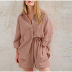 Two-Piece Linen Set | Button-Up | Summer | Shorts and Shirt Set | Women's Linen Co-Ord Set-Myra Lina