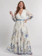 V Neck Maxi Dress | Floral | Long Sleeve-Myra Lina