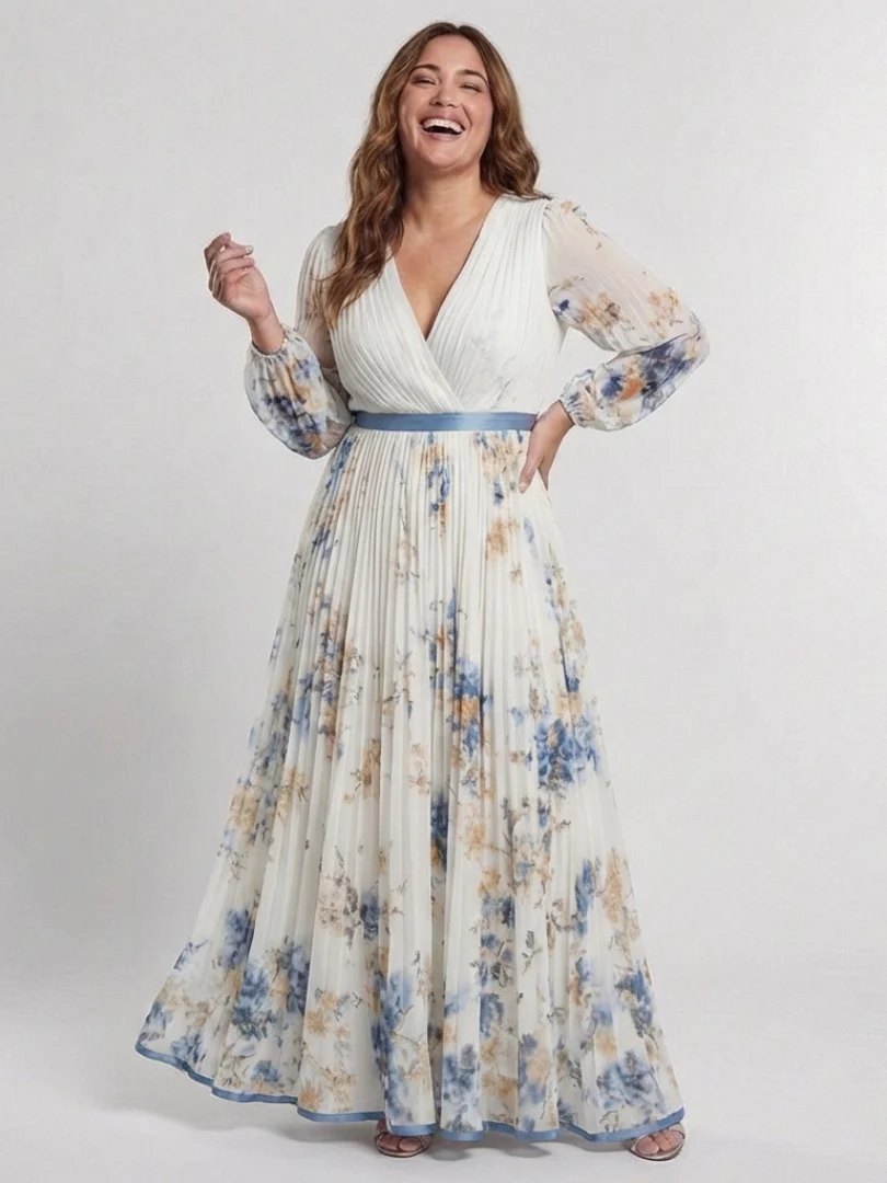 V Neck Maxi Dress | Floral | Long Sleeve-Myra Lina