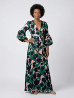 V Neck Maxi Dress | Long Sleeve | Tie Waist-Myra Lina