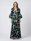 V Neck Maxi Dress | Long Sleeve | Tie Waist-Myra Lina