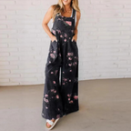 Wide Leg Pants – Floral – Denim – Overalls – Women's Jumpsuit-Myra Lina