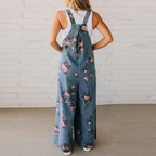 Wide Leg Pants – Floral – Denim – Overalls – Women's Jumpsuit-Myra Lina
