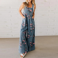 Wide Leg Pants – Floral – Denim – Overalls – Women's Jumpsuit-Myra Lina