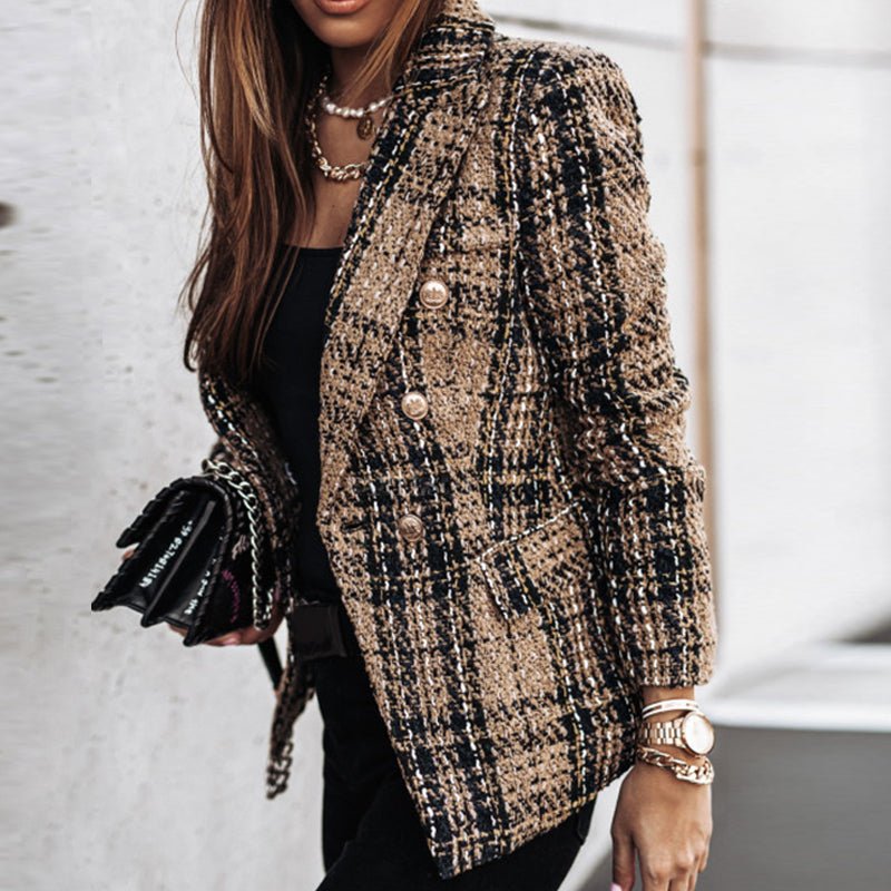 Women's Blazer – Elegant – Double-Breasted – Checked Blazer – Women's Suit Jacket-Myra Lina