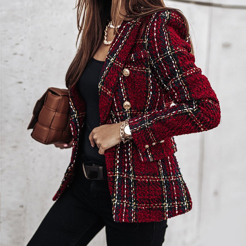 Women's Blazer – Elegant – Double-Breasted – Checked Blazer – Women's Suit Jacket-Myra Lina