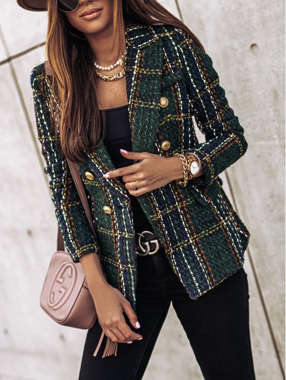 Women's Blazer – Elegant – Double-Breasted – Checked Blazer – Women's Suit Jacket-Myra Lina