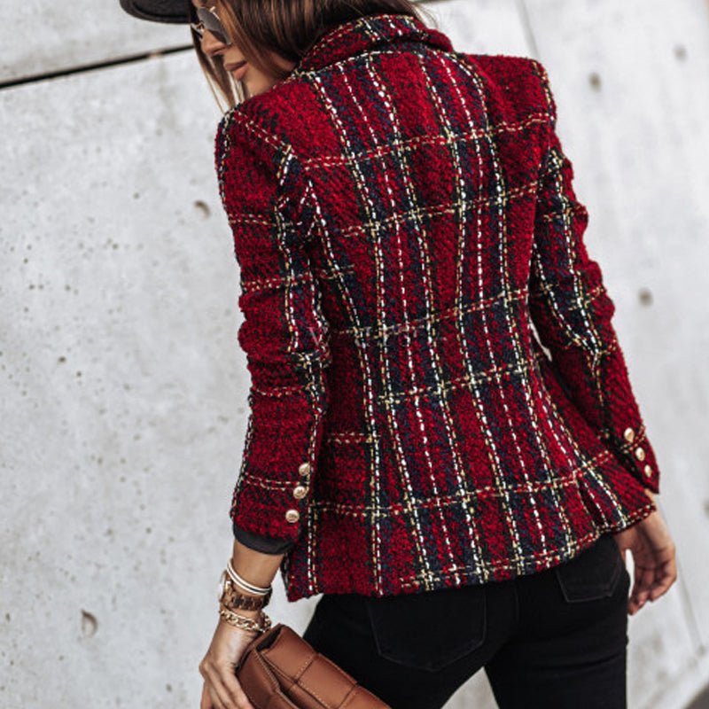 Women's Blazer – Elegant – Double-Breasted – Checked Blazer – Women's Suit Jacket-Myra Lina