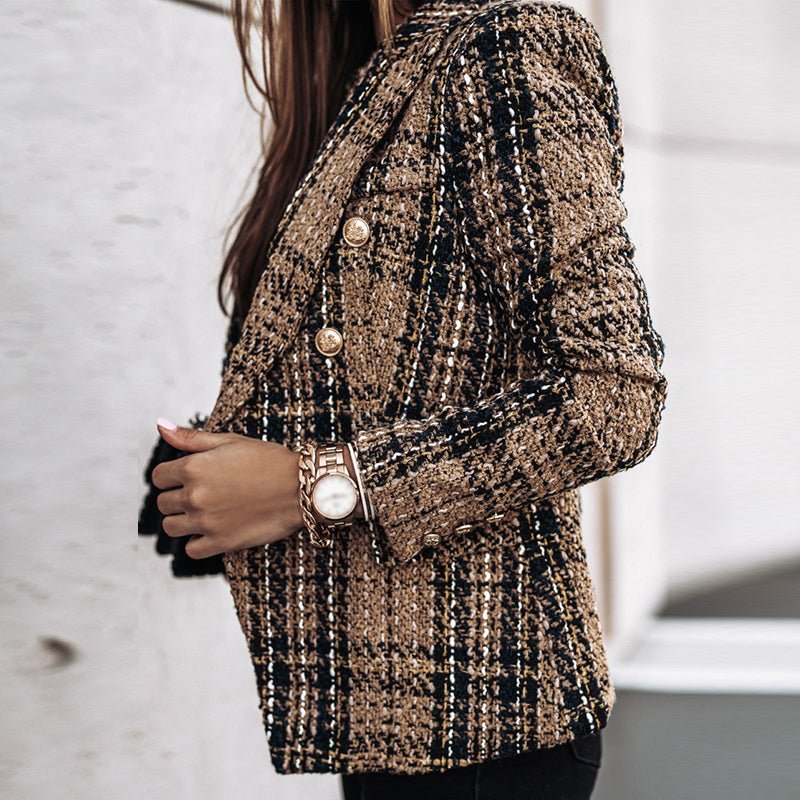 Women's Blazer – Elegant – Double-Breasted – Checked Blazer – Women's Suit Jacket-Myra Lina