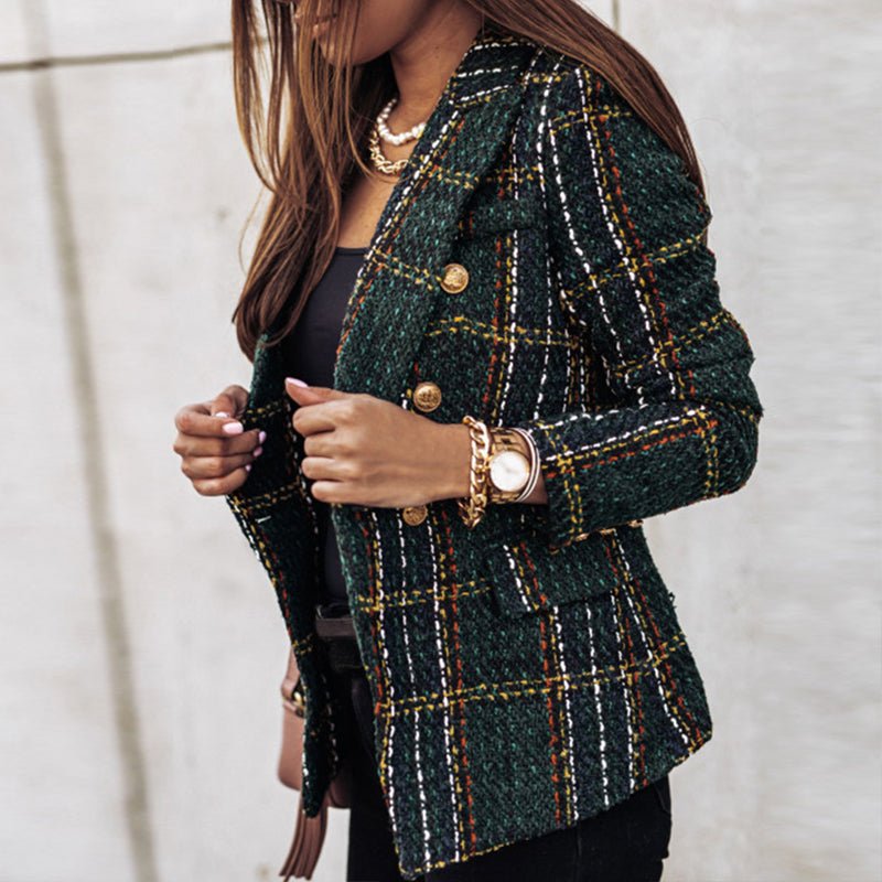 Women's Blazer – Elegant – Double-Breasted – Checked Blazer – Women's Suit Jacket-Myra Lina