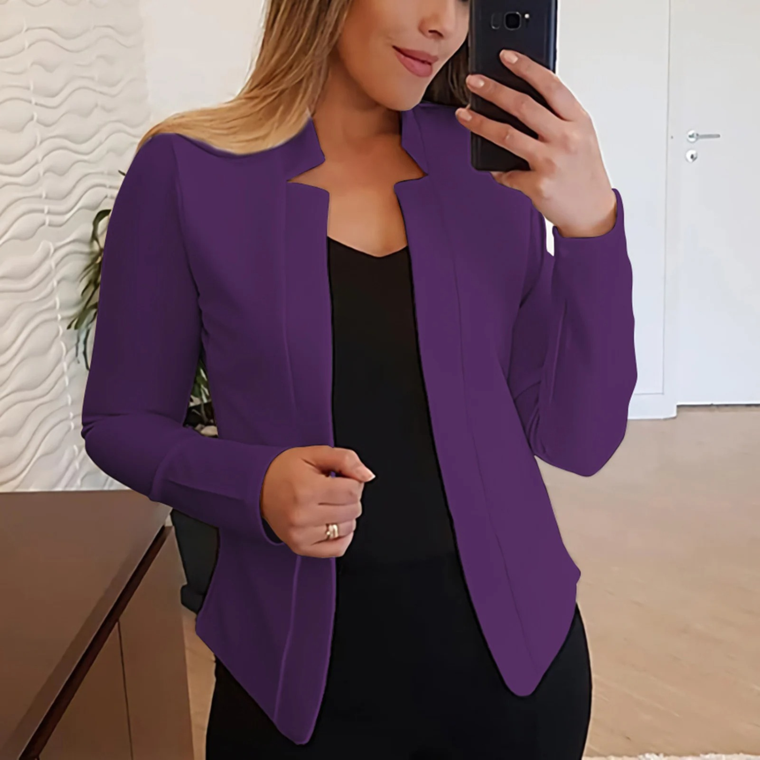 Women's Blazer – Formal Open Cardigan with Front Button Closure-Myra Lina