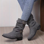 Women's Boots | Buckle | Vintage | Mid-Calf Boots | Slouchy Boots-Myra Lina