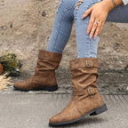 Women's Boots | Buckle | Vintage | Mid-Calf Boots | Slouchy Boots-Myra Lina