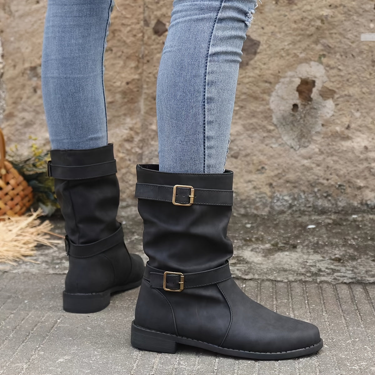 Women's Boots | Buckle | Vintage | Mid-Calf Boots | Slouchy Boots-Myra Lina
