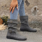 Women's Boots | Buckle | Vintage | Mid-Calf Boots | Slouchy Boots-Myra Lina