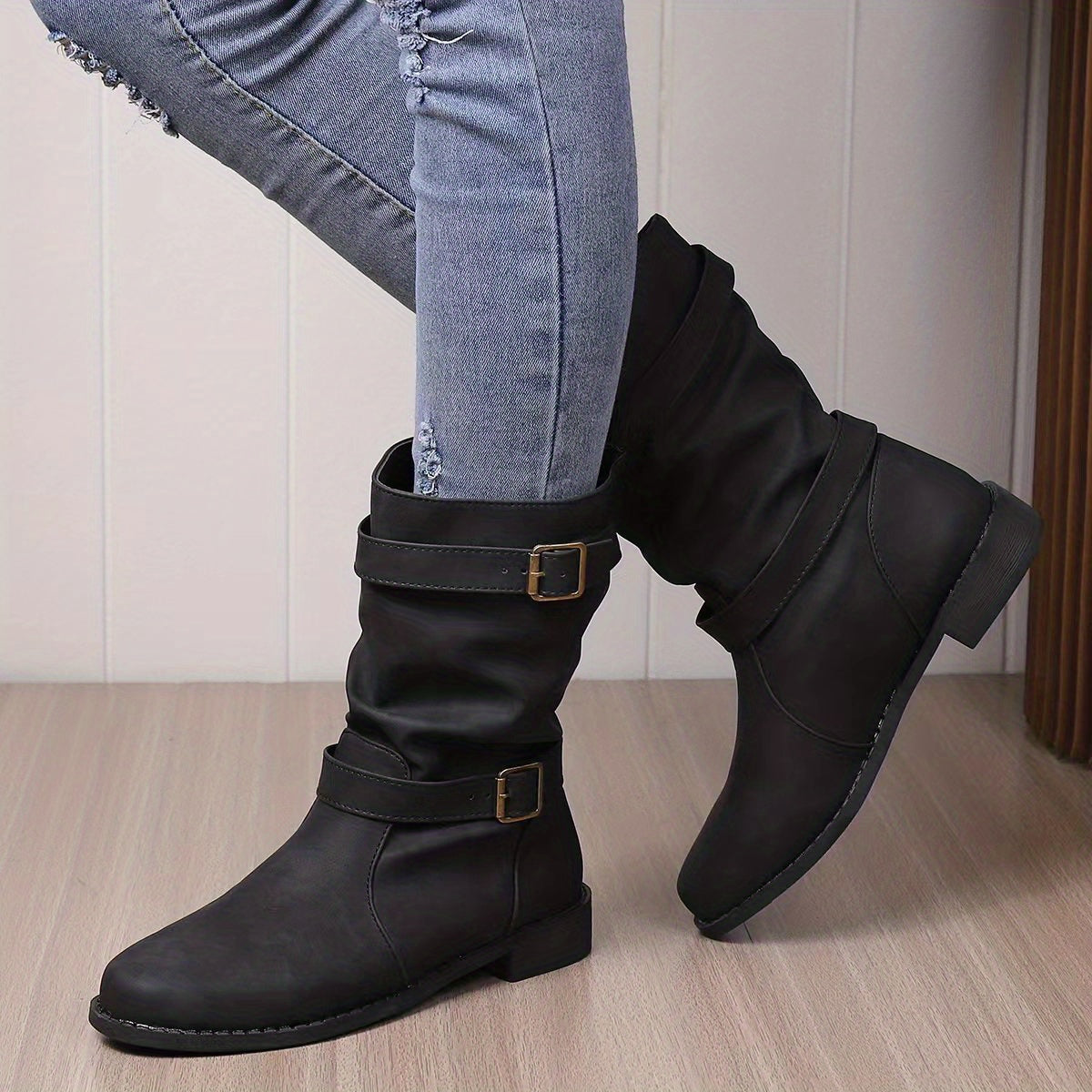 Women's Boots | Buckle | Vintage | Mid-Calf Boots | Slouchy Boots-Myra Lina