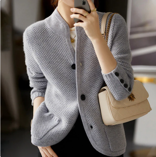 Women's Cardigan – Button-Up – Pockets – Knitted Cardigan – Cashmere-Style Cardigan-Myra Lina