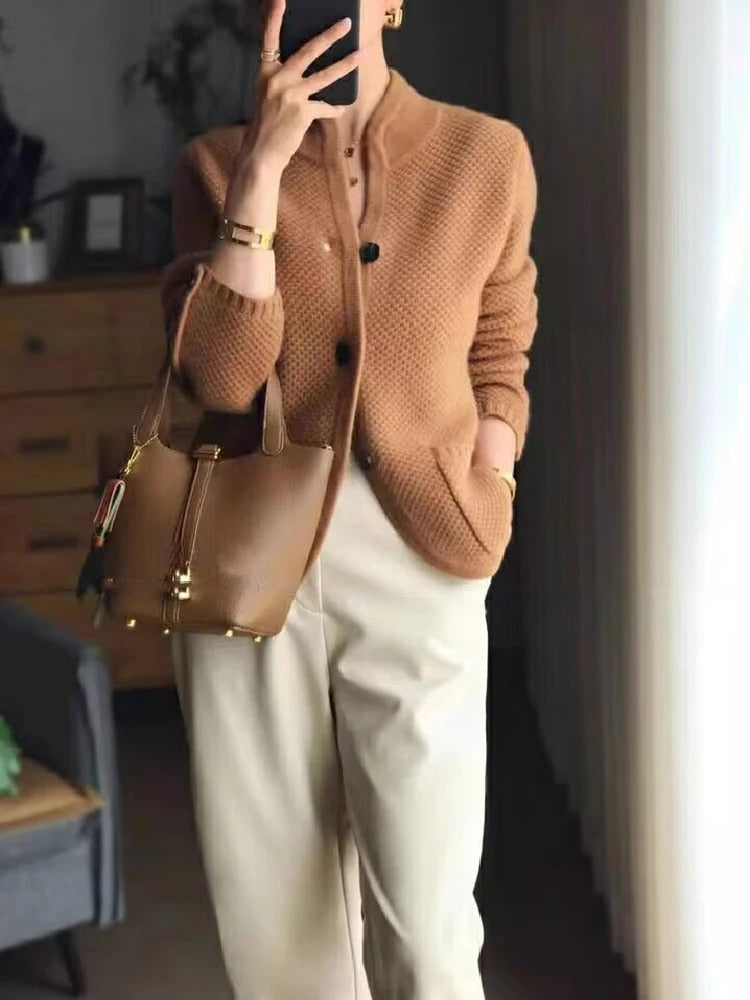 Women's Cardigan – Button-Up – Pockets – Knitted Cardigan – Cashmere-Style Cardigan-Myra Lina