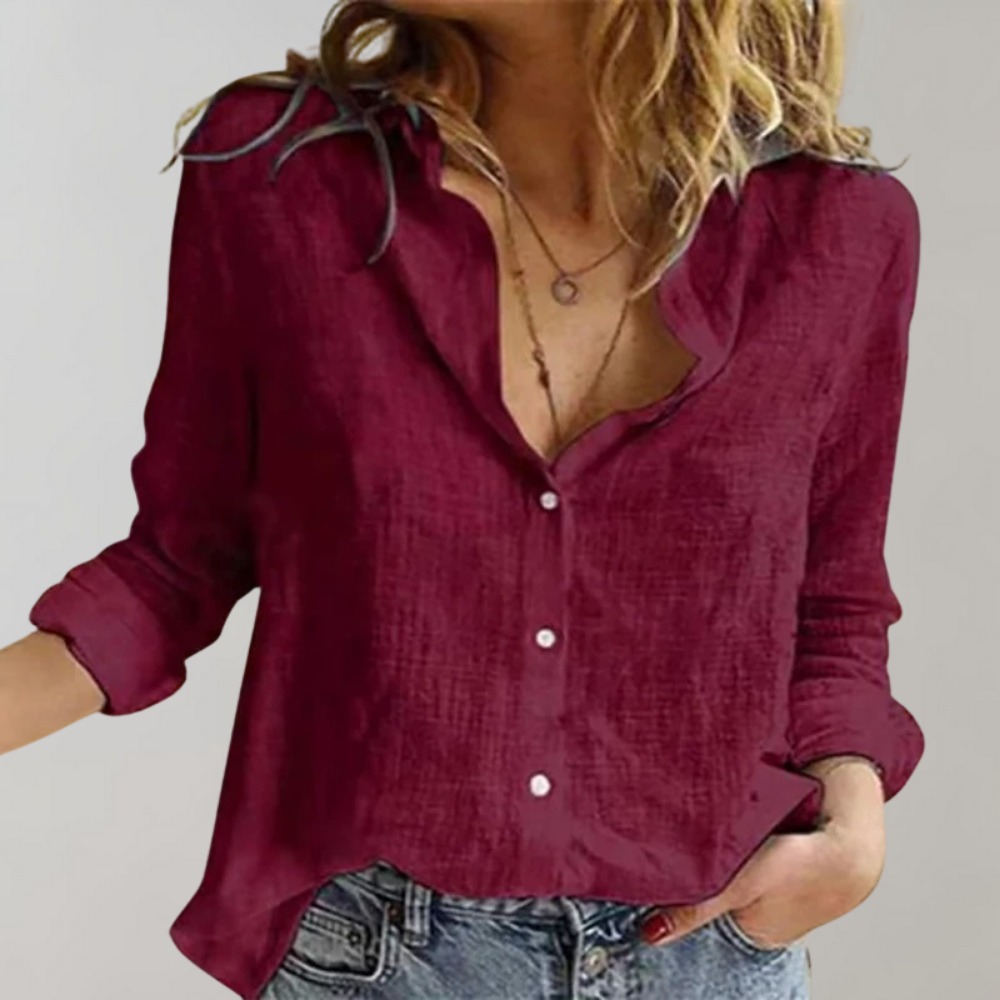 Women's Linen Shirt – Long Sleeve – Collar – Button-Up Linen Blouse for Women-Myra Lina