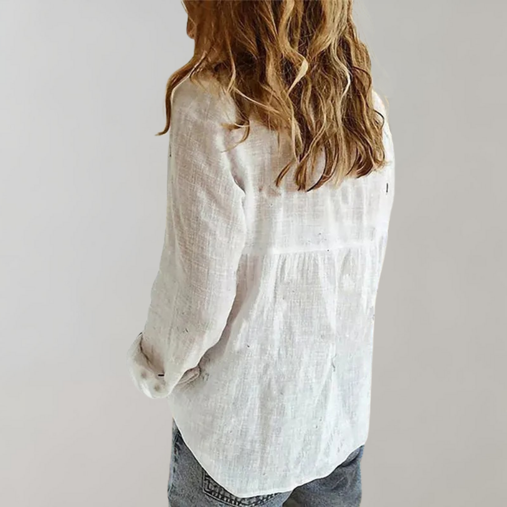 Women's Linen Shirt – Long Sleeve – Collar – Button-Up Linen Blouse for Women-Myra Lina
