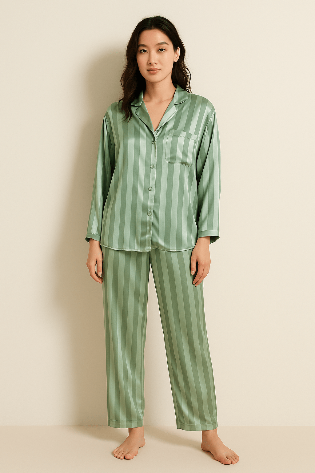 Women's Pyjamas – Striped – Long Sleeve – Satin Pyjamas – Pyjama Set-Myra Lina