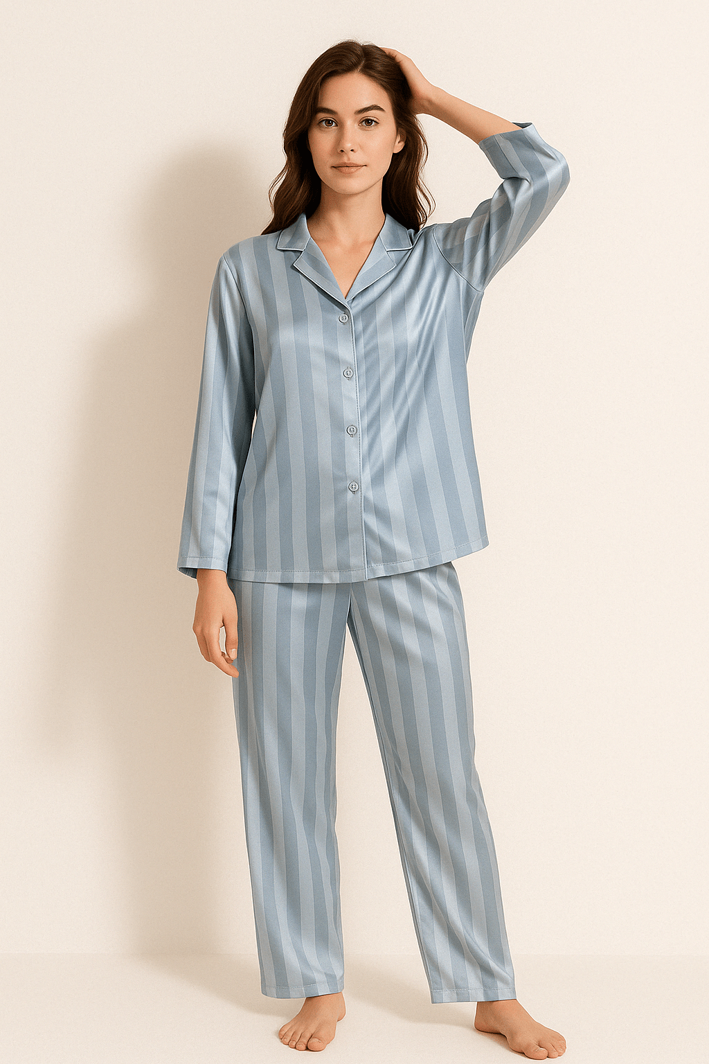 Women's Pyjamas – Striped – Long Sleeve – Satin Pyjamas – Pyjama Set-Myra Lina