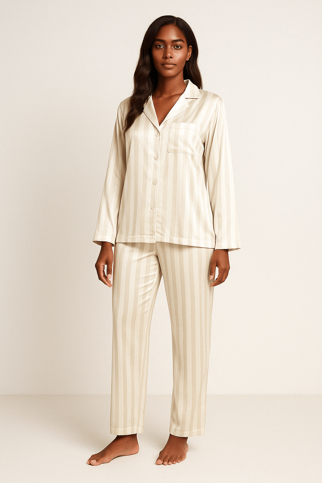 Women's Pyjamas – Striped – Long Sleeve – Satin Pyjamas – Pyjama Set-Myra Lina