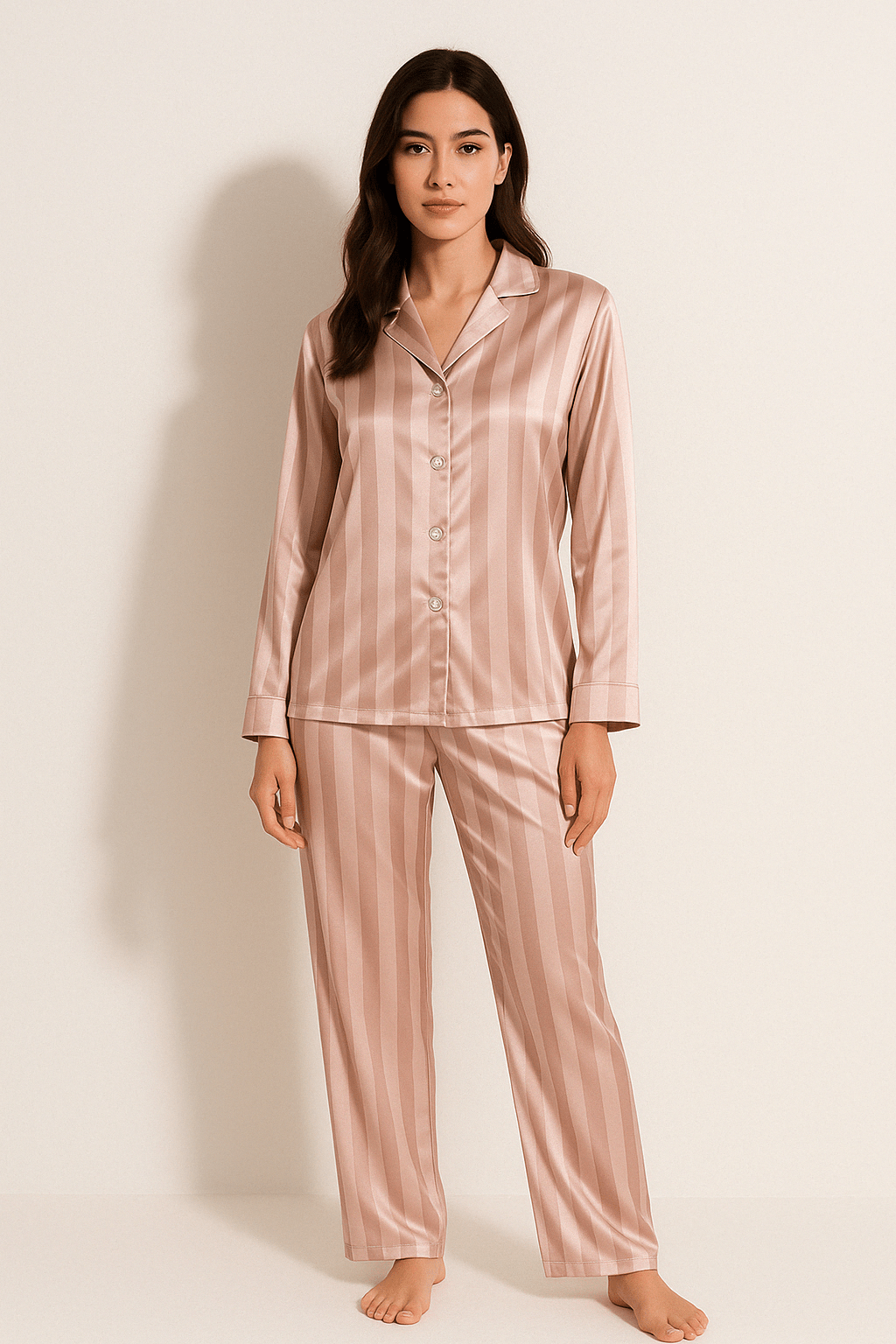 Women's Pyjamas – Striped – Long Sleeve – Satin Pyjamas – Pyjama Set-Myra Lina
