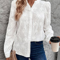 Women's Shirt – Embroidered – Long Sleeve – White Shirt – Button-Up Blouse-Myra Lina