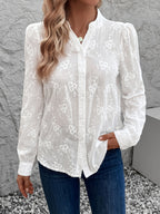 Women's Shirt – Embroidered – Long Sleeve – White Shirt – Button-Up Blouse-Myra Lina
