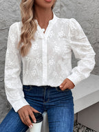 Women's Shirt – Embroidered – Long Sleeve – White Shirt – Button-Up Blouse-Myra Lina