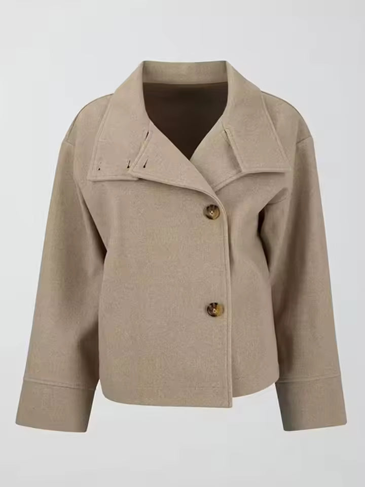 Wool Blend Jacket – Short Double-Breasted Wool Blend Coat for Women-Myra Lina