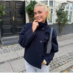 Wool Blend Jacket – Short Double-Breasted Wool Blend Coat for Women-Myra Lina