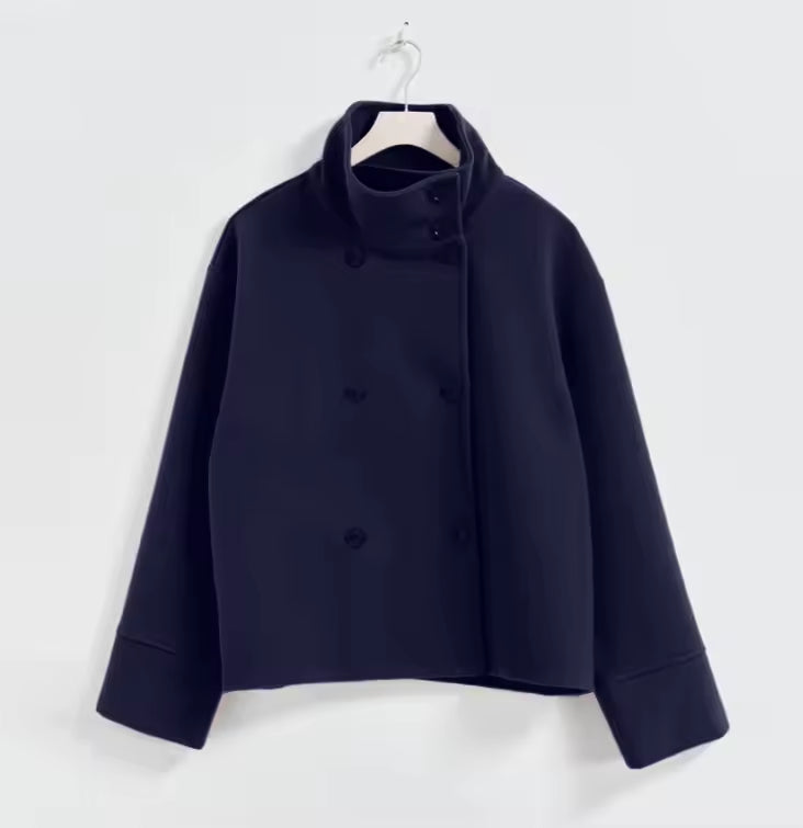 Wool Blend Jacket – Short Double-Breasted Wool Blend Coat for Women-Myra Lina
