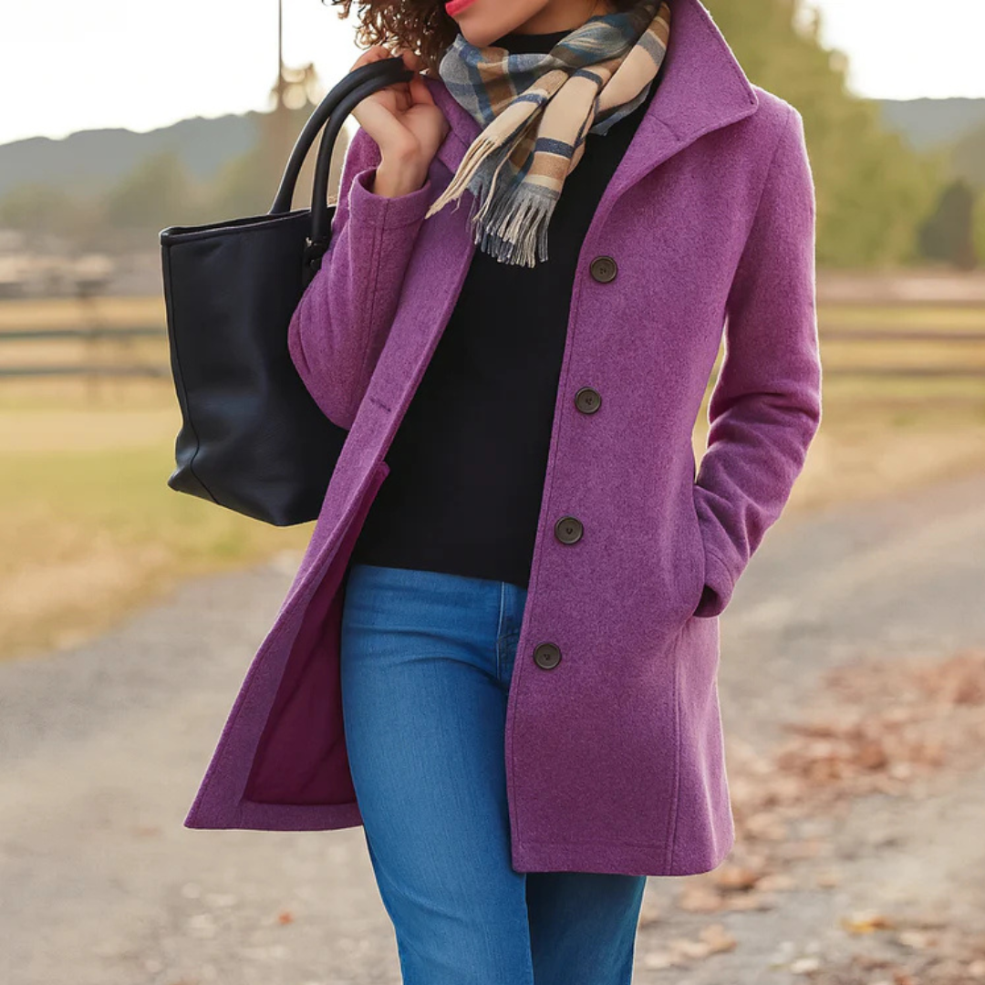 Wool Blend Trench Coat – Single-Breasted – Mid-Length – Women's Coat-Myra Lina