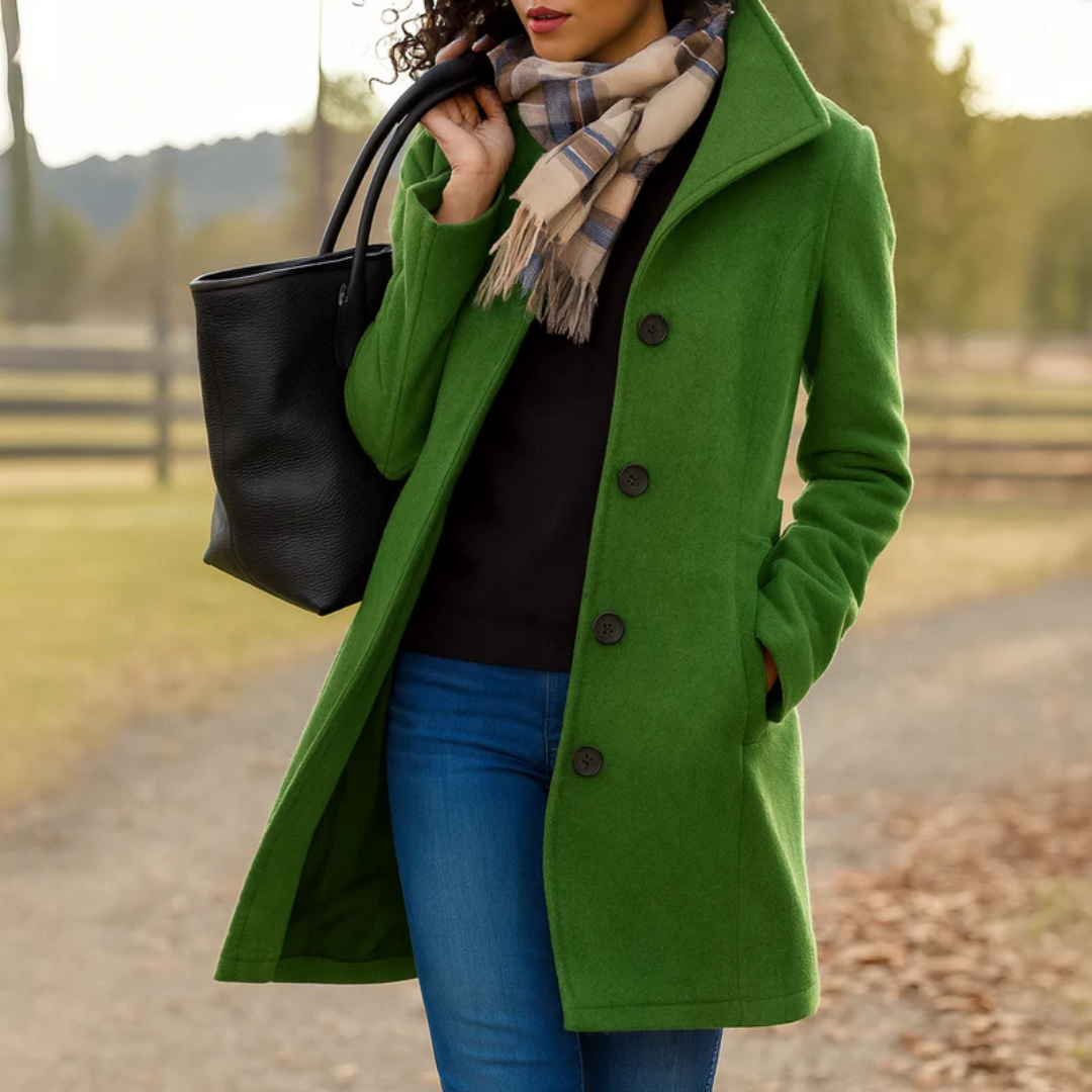 Wool Blend Trench Coat – Single-Breasted – Mid-Length – Women's Coat-Myra Lina