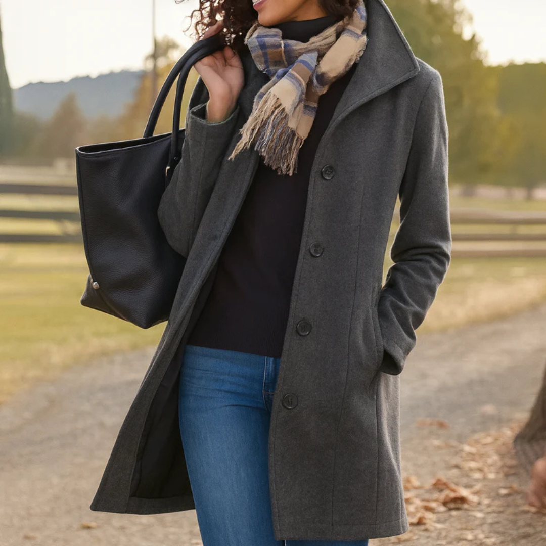 Wool Blend Trench Coat – Single-Breasted – Mid-Length – Women's Coat-Myra Lina