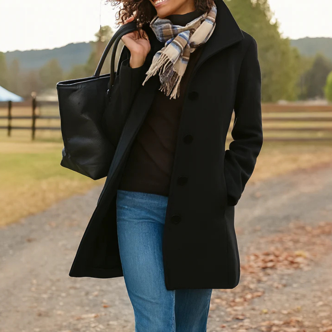 Wool Blend Trench Coat – Single-Breasted – Mid-Length – Women's Coat-Myra Lina
