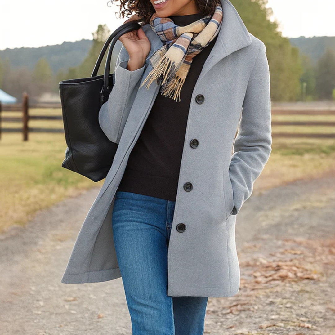 Wool Blend Trench Coat – Single-Breasted – Mid-Length – Women's Coat-Myra Lina