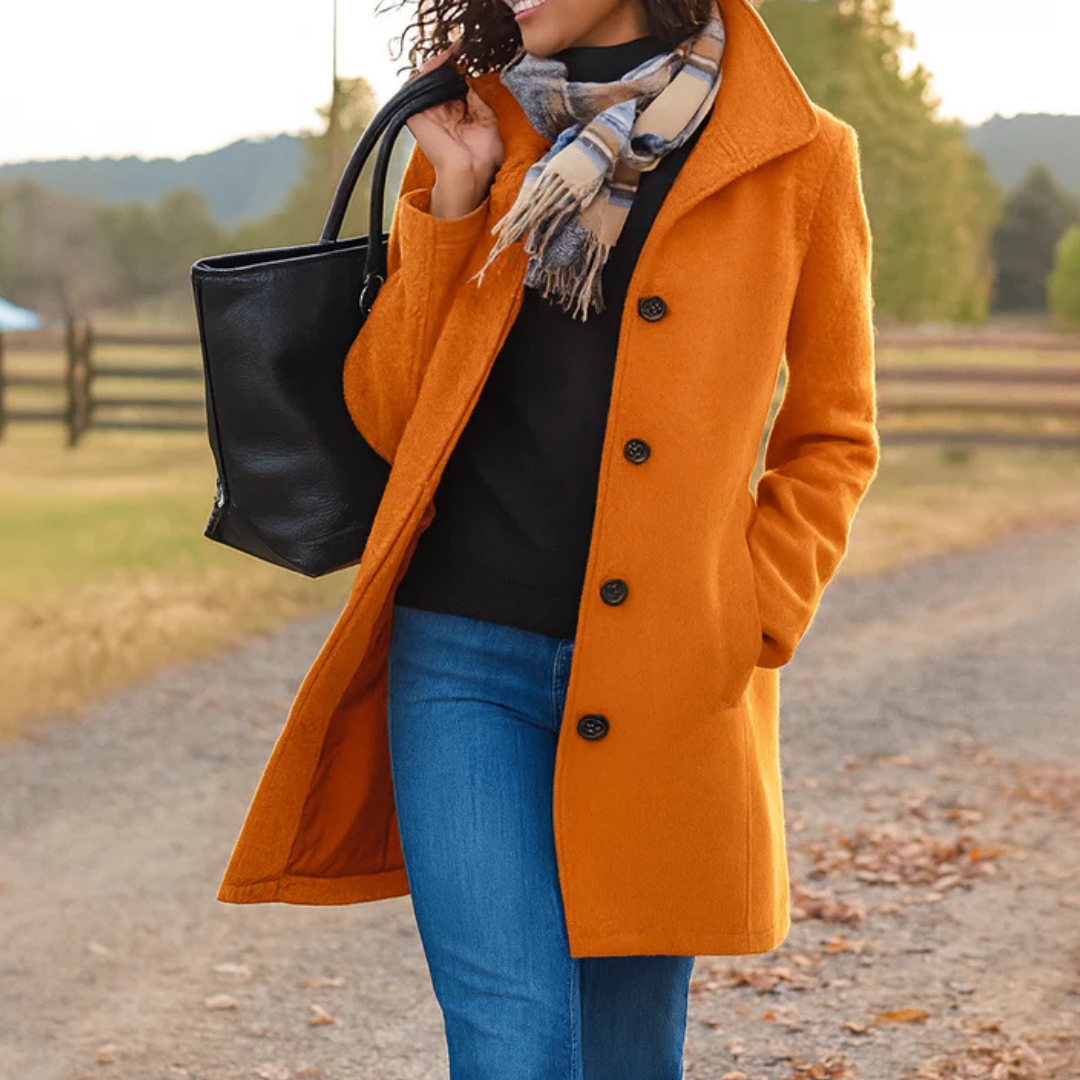 Wool Blend Trench Coat – Single-Breasted – Mid-Length – Women's Coat-Myra Lina