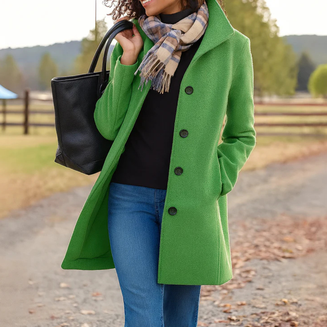 Wool Blend Trench Coat – Single-Breasted – Mid-Length – Women's Coat-Myra Lina
